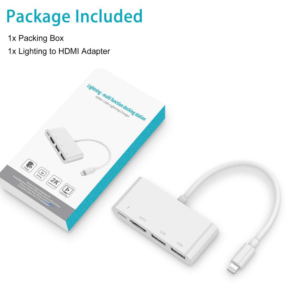 4 in 1 8Pin to HD + USBx2 + 8Pin Adapter for iPhone iPad Projector TV Mirroring Keyboard Mouse Camera Connection