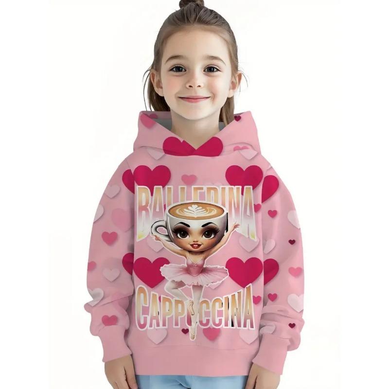 Cappuccina Ballerina Funnu Italian Brainrot Meme Girl Clothes Hoodies Autumn Winter Long Sleeve Sweatshirts Casual Children Tops