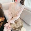 Fashion New 2024 Autumn Long Sleeve Stand Collar Casual Ruffles Apricot Chiffon Blouse Shirt Women Tops Blouses Shirts J462