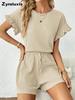 New Solid Color Summer and Spring Casual Two-Piece Set Top and Shorts