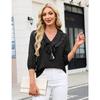 Womens Ruffled V Neck Three Quarter Sleeve Polka Dot Chiffon Blouse