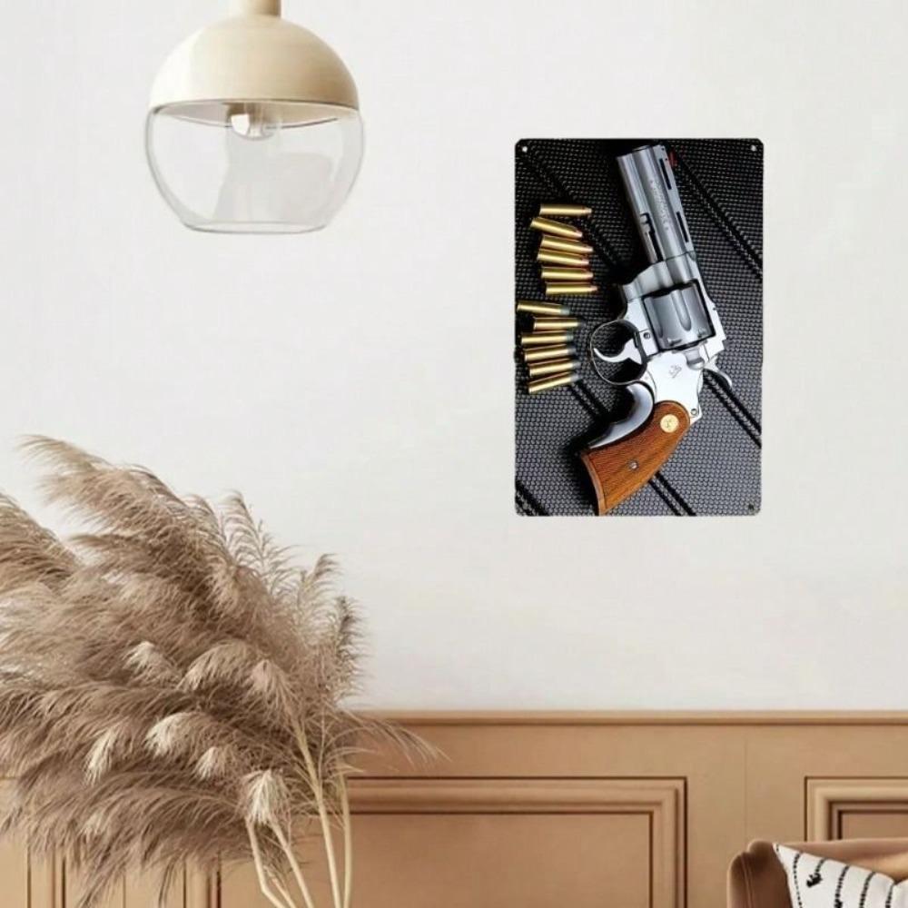 Vintage Revolver Bullets Metal Wall Art Retro Western Sign Home Decor