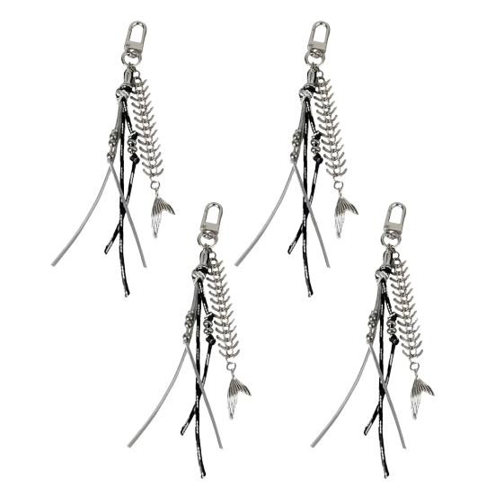 2/4/6Pcs Alloy Fishbone Keychain Pendant Black Rope Design Lightweight Key Chain Backpacks Cars Key Organizer Accessories