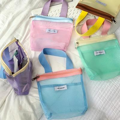 Portable Mesh Toiletry Bag Transparent Makeup Bag Dopamine Beach Bag