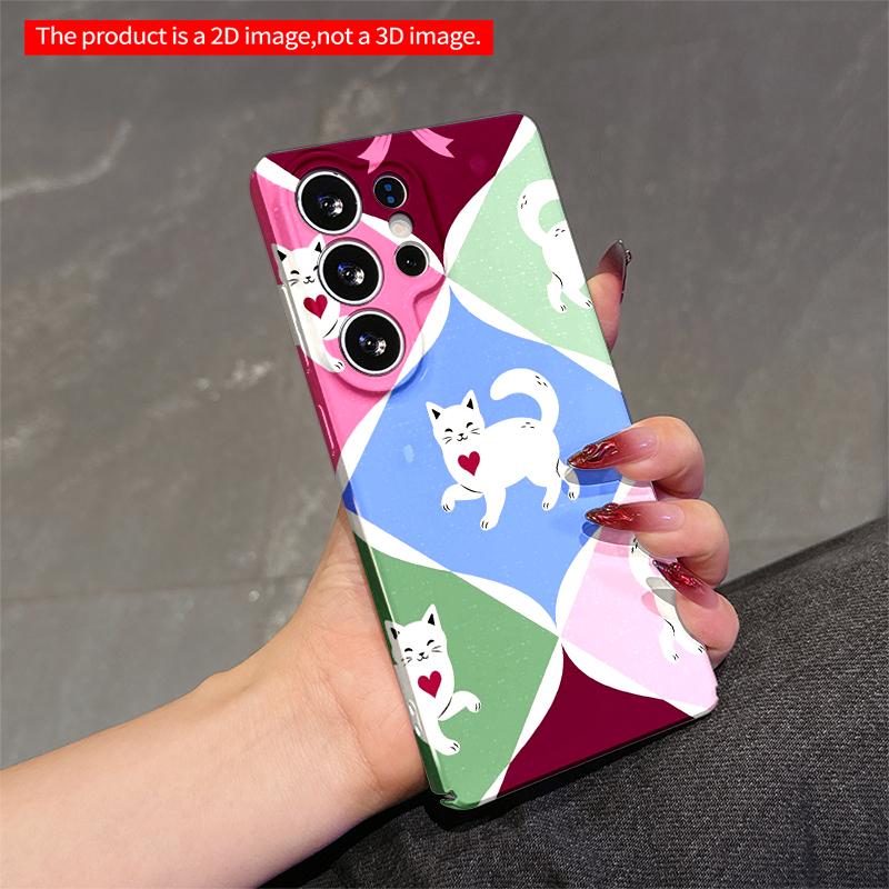 2DFlat Samsung phone case Cute Cat Heart Pattern Phone Case Applicable to Galaxy S22 S23 S24 S25ULTRA S26 A12 A13 A14 A15 A16