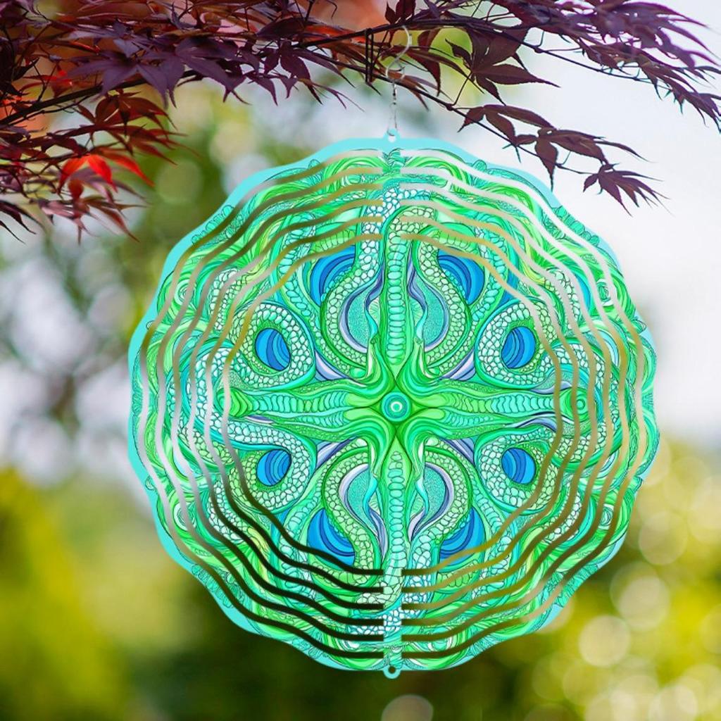 Živá zelená a modrá zvonkohra pro venkovní dekoraci 25,4 cm Kovové umění Závěsná ozdoba s 360 hákem Perfektní dárek pro zahradu a balkon