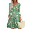 Women's Fashionable V-Neck Button Seven Part Cuff Pocket Floral Dress