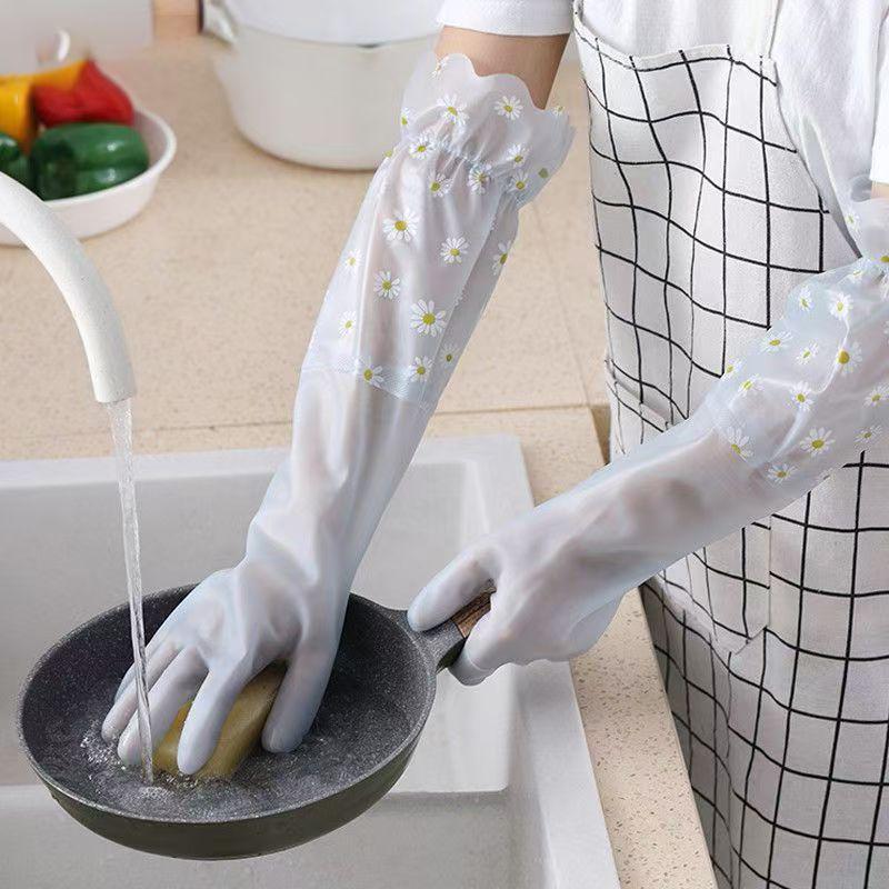 Extra Long Waterproof Dishwashing Gloves for Kitchen and Laundry, Jelly Color PVC