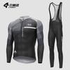 Mens Windproof Fleece Cycling Set Long Sleeve Bib Pants Thermal Jacket Road Bike Riding