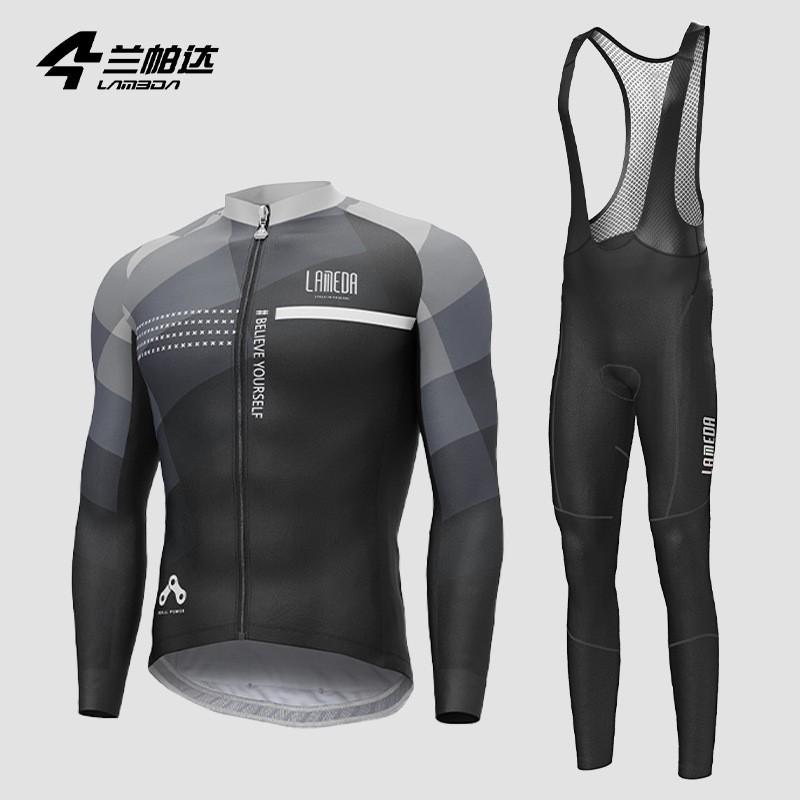 Mens Windproof Fleece Cycling Set Long Sleeve Bib Pants Thermal Jacket Road Bike Riding