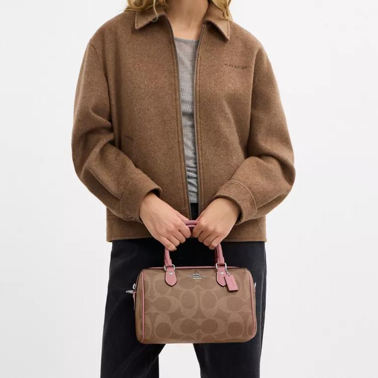 COACH RowanSATCHEL Signature Coated Canvas Crossbody Handbag Medium Women's Pink Brown CCD76-SVYGG