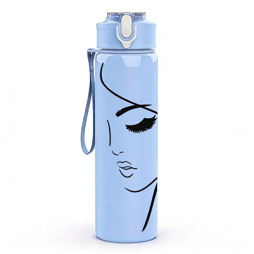 1PC Lady Face Profile Minimal Line Art Print 750ml Color Plastic Sports Water Bottle Leakproof Flip Straw Lid Suitable for Sports Office Home Use