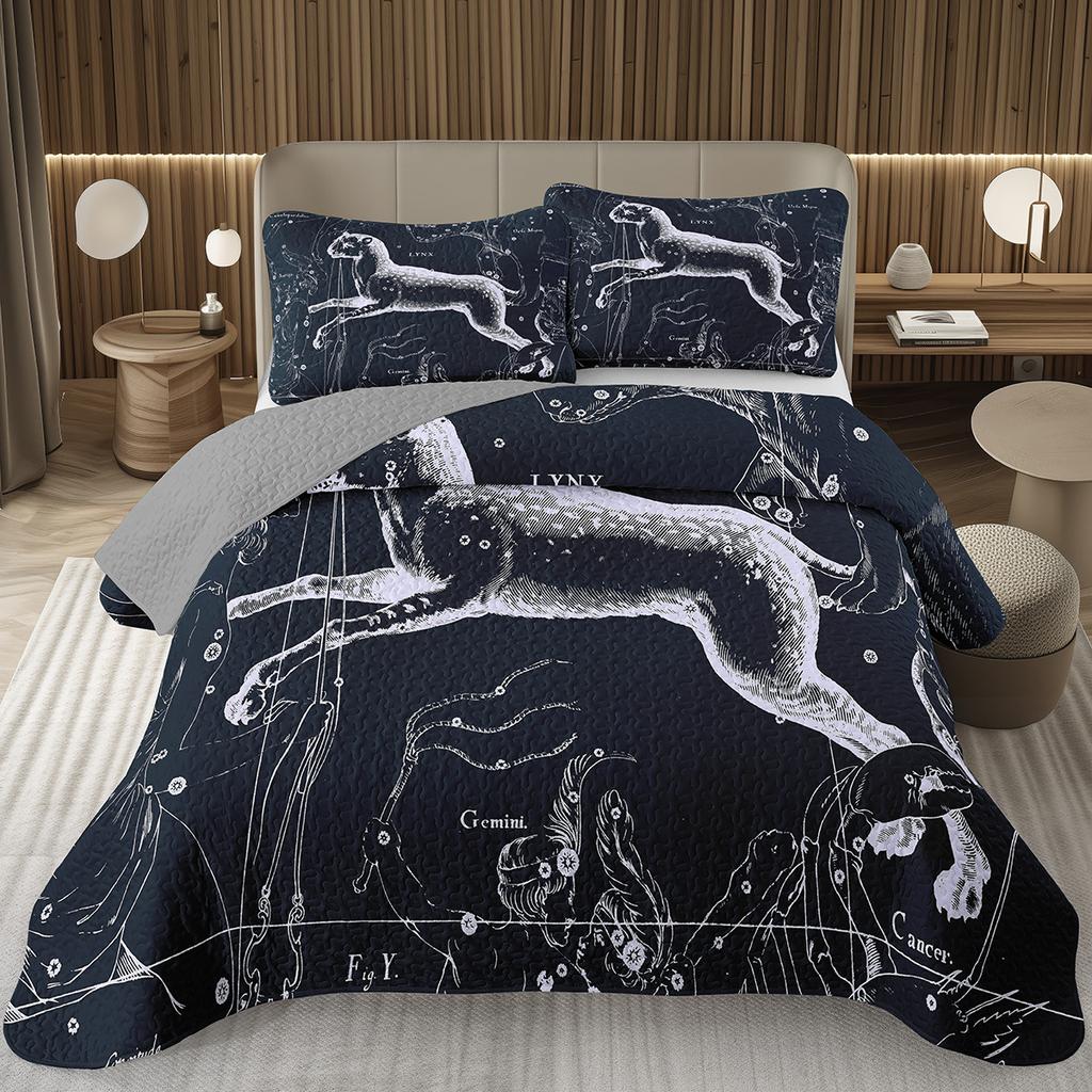 12 Constellation Astrology Bedspreads Zodiac Coverlet Boho Exotic Twin King Bedding Set Reversible Grey Quilted Bedspread Cover
