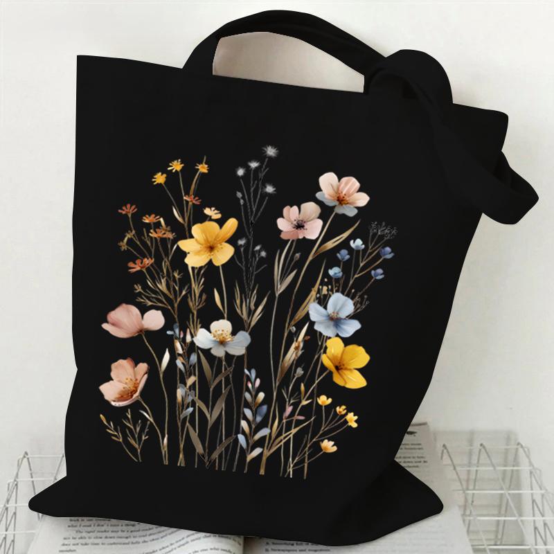 Woman's Shoulder Bag Wildflowers Pattern Tote Bags Canvas Shoulder Bags for Travel Daily Commuting Women's Reusable Shopping Bag