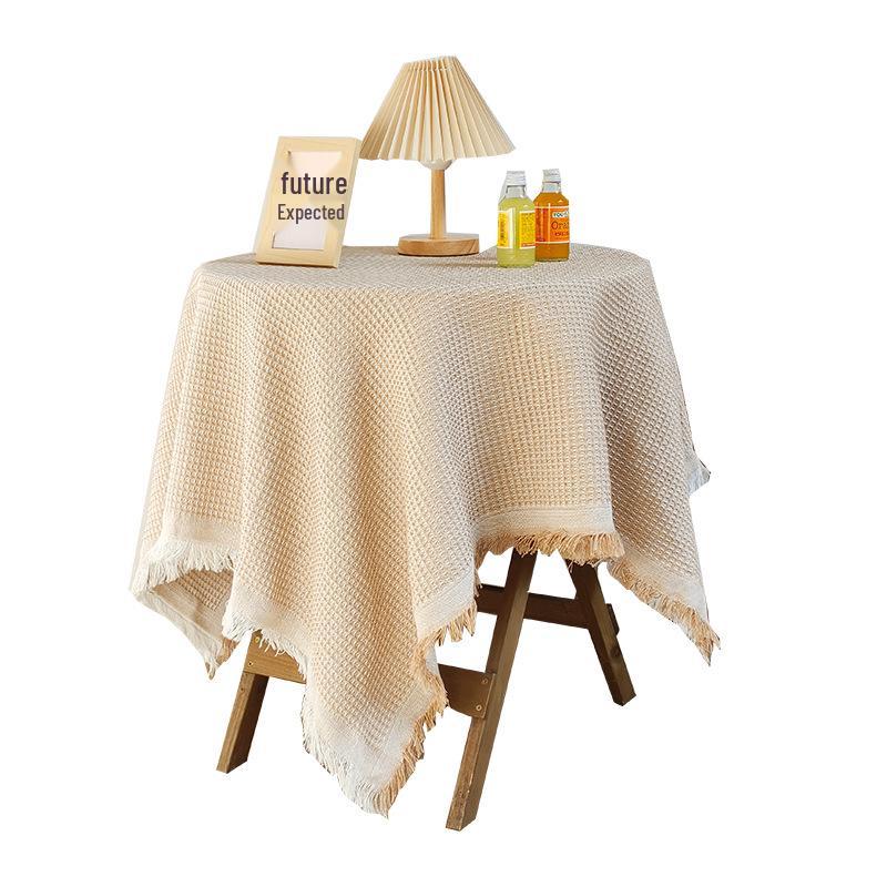 Boho Cotton Linen Tassel Tablecloth for Round Coffee & Dining Tables