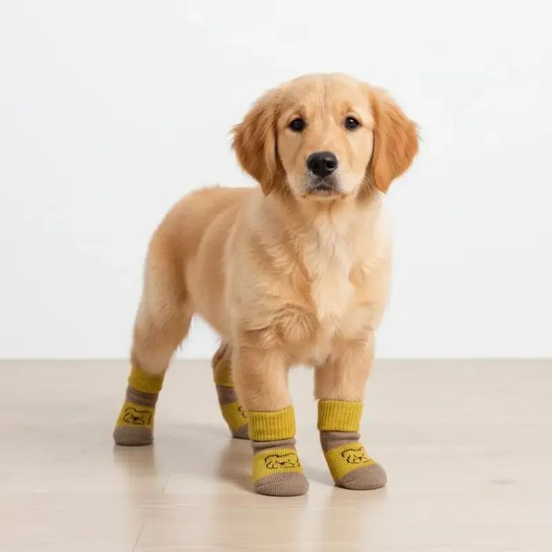 4Pcs Anti-Slip Dog Socks Indoor Paw Protector Breathable Cotton Knitted Pet Socks for Small Medium Dogs