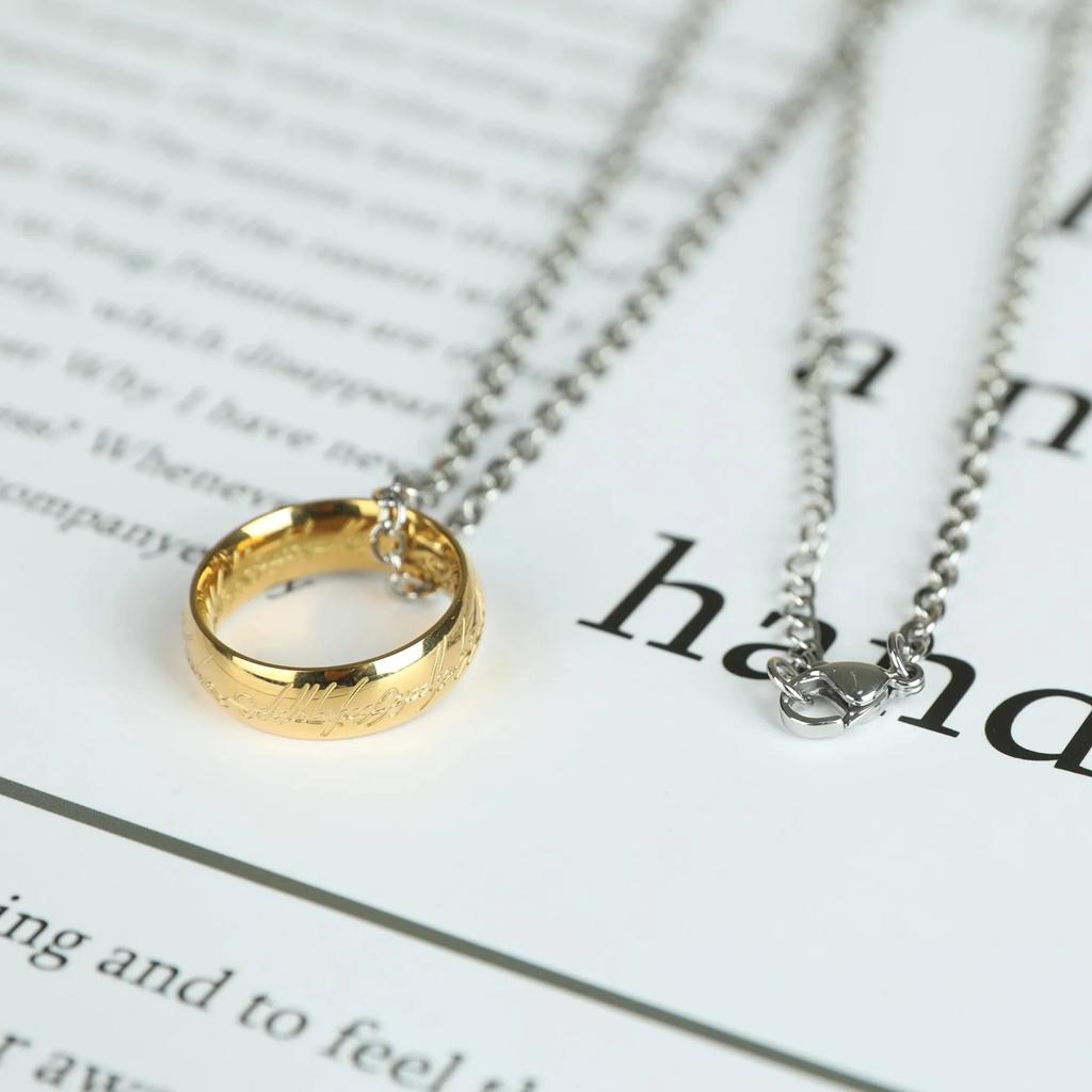 1pcs Stainless Steel Engraved Gold Plated New Fashion The Ring Pendant Necklace One Pc Ring Necklace for Men Women Party Gifts
