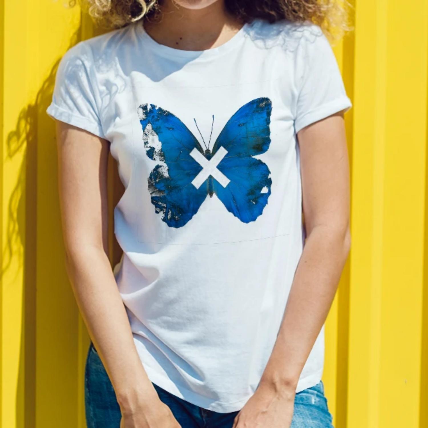 Women s round neck butterfly print T-shirt, casual and fashionable, spring and summer women s T-shirt, good looking S