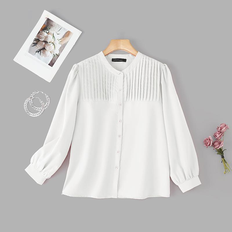 

ZANZEA Женская повседневная блузка с круглым вырезом, однотонная, свободного кроя, с длинным рукавом 3XL