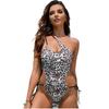 Frauen Sexy Einteilige Strand Bade Bikini Anzüge Set One-Shoulder-Badeanzug Schlanke Bademode Aushöhlen Leopardenmuster
