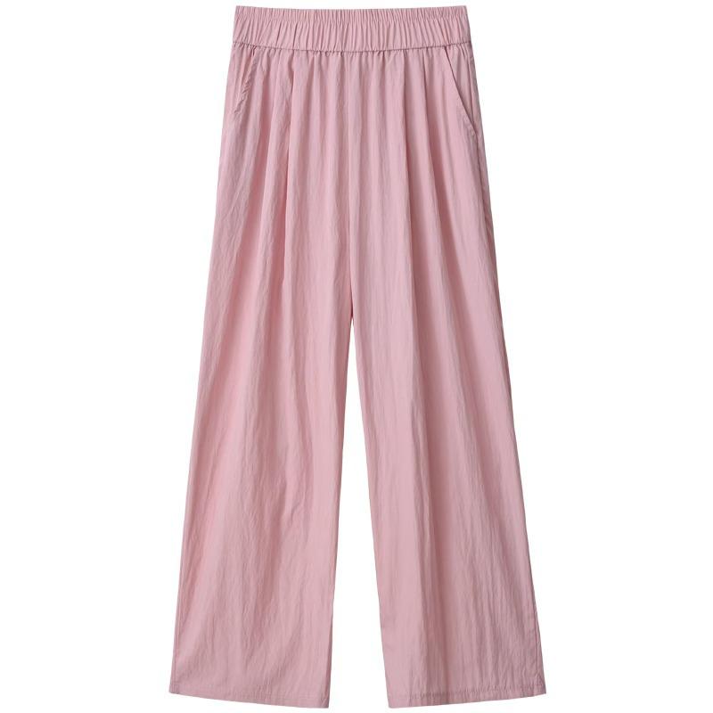 2024 Women's High Waist Pink Ice Silk Wide Leg Pants - Summer Petite Loose Fit with Draping