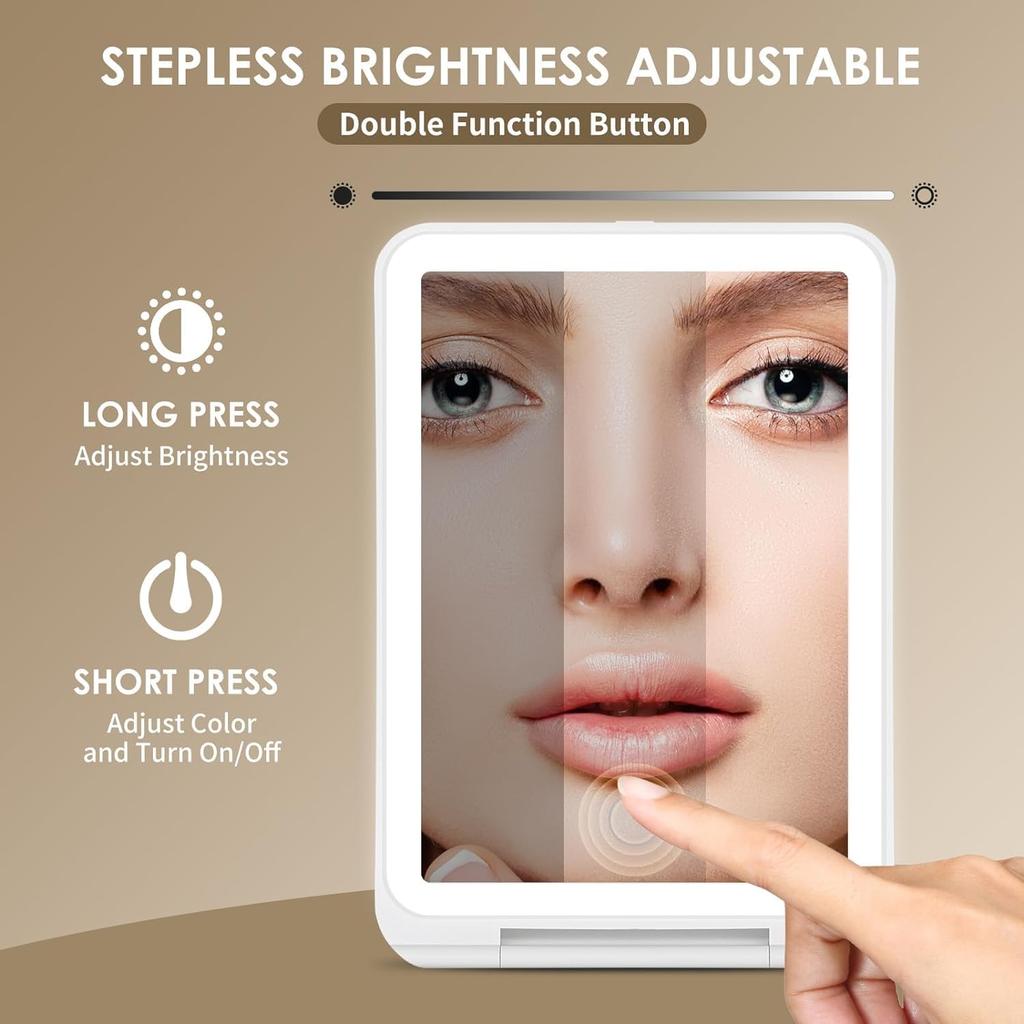 FATBEE 10X Magnification Rechargeable Makeup Mirror for Travel, Makeup Mirror with 80 LED Lights, 3 Color Lighting, Dimmable Touch Screen,Portable