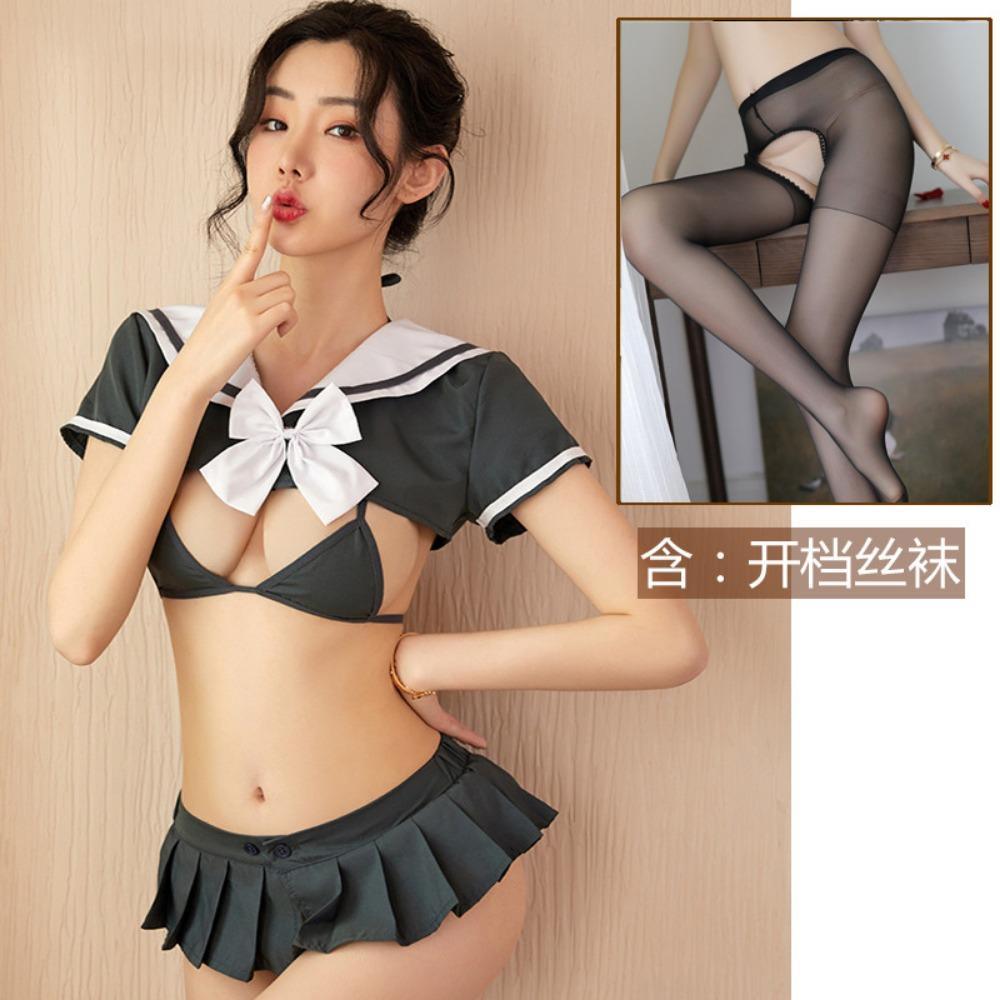 Sexy Lingerie Three-point Pajamas Uniform Suit Seduction Flirting Bed Passion Student Outfit Small Boobs Show Big