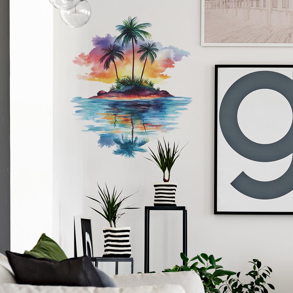 Bemalte Kokosnussinsel Wandhintergrund Landschaftsgestaltung Dekorative Wandaufkleber