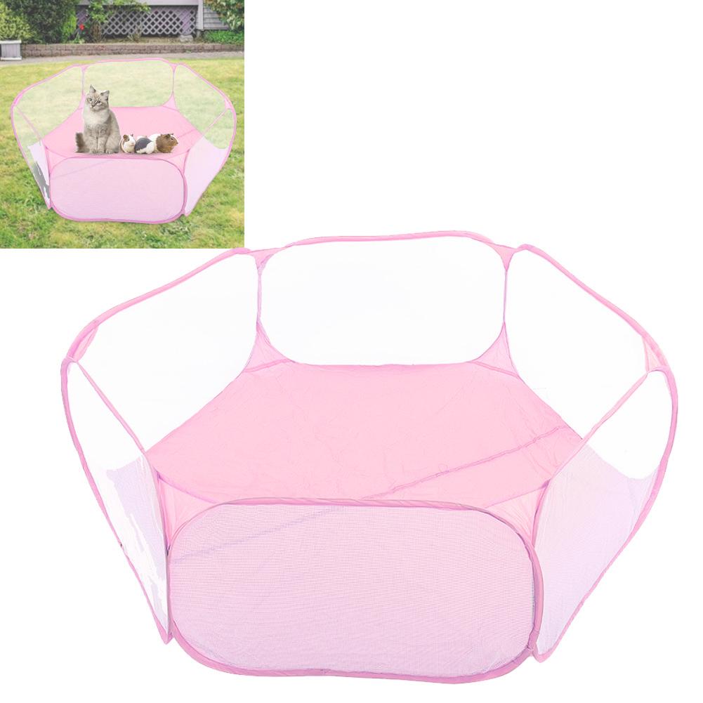 Portable Small Pet Animals Playpen Transparent Puppy Cat Rabbit Cage Tent for OutdoorPink