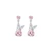 Pink Zircon Heart Bow Bunny Ear Studs Women's Fashionable Luxury Silver Needle Cute Earrings