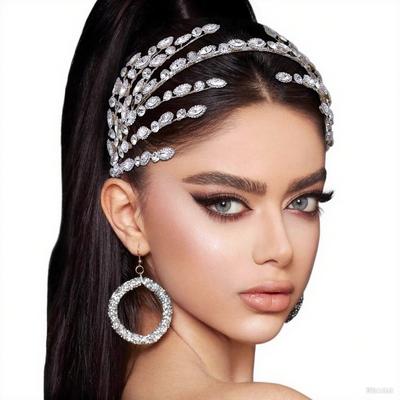 Silver Handmade Rhinestone Wedding Headband Women Wide Crystal Headpieces for Wedding Bridal Bridesmaid Hair Accessories