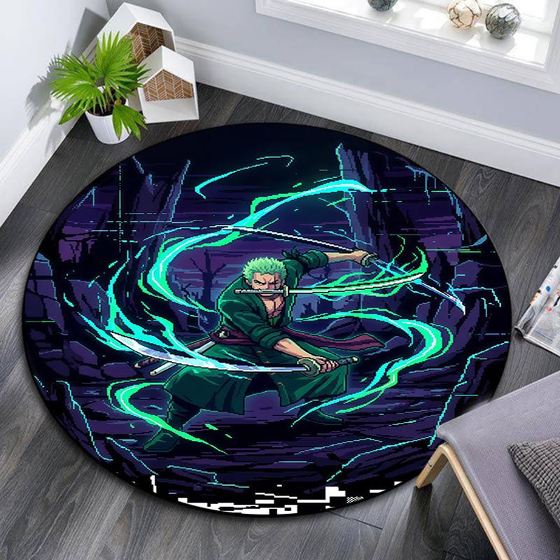Runder Teppich mit Zoro-Muster, Teppich für Wohnzimmer, Schlafzimmer, Spielzimmer, Rutschfeste Bodenmatte, Feiertagsgeschenke und Geburtstagsgeschenke.