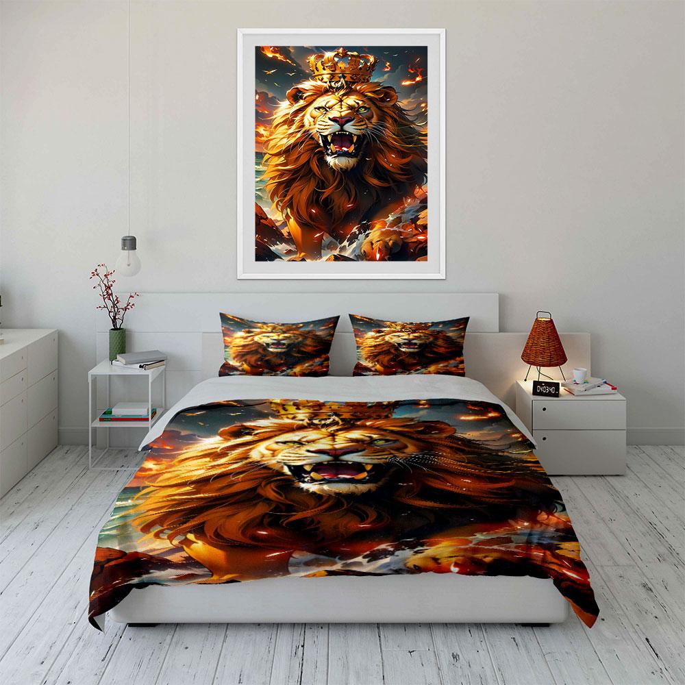 Roaring lion with crown. Bedding sets Duvet cover sets Duvet covers Pillowcases(1*Duvet Cover 2*Pillowcases without duvet insert)