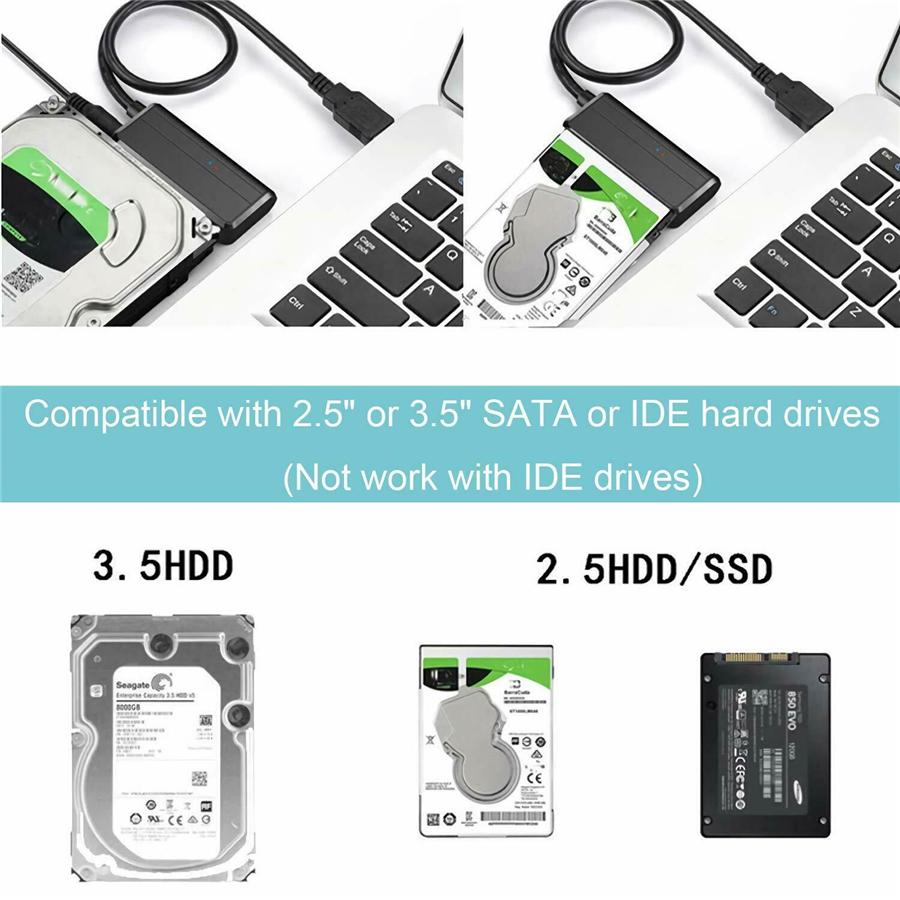 SATA to USB 3.0 Adapter Cable for 2.5 3.5 Inch HDD and SSD, SATA III Hard Drive  With US Plug