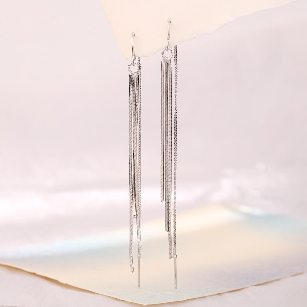Korean Dongdaemun Long Chain Tassel Anti-lost Silver Earrings for Women