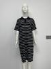 Women's Plus Size Striped Polo Collar Knitted Dress with Shawl - Short Sleeve Long Dress