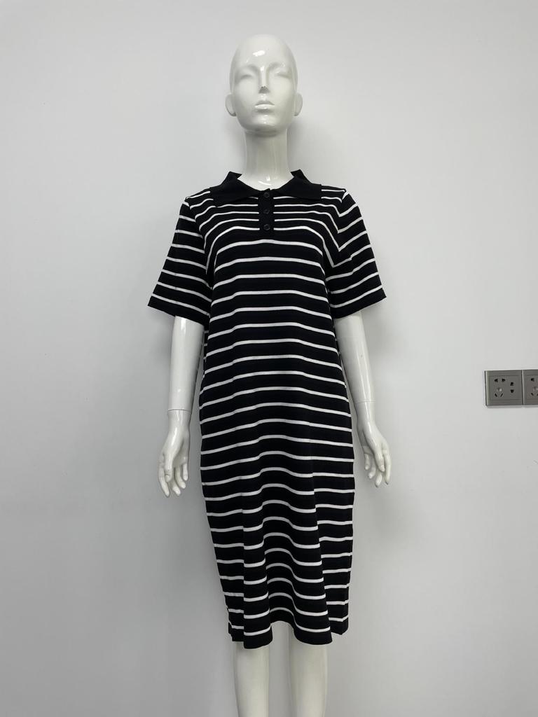 Women's Plus Size Striped Polo Collar Knitted Dress with Shawl - Short Sleeve Long Dress