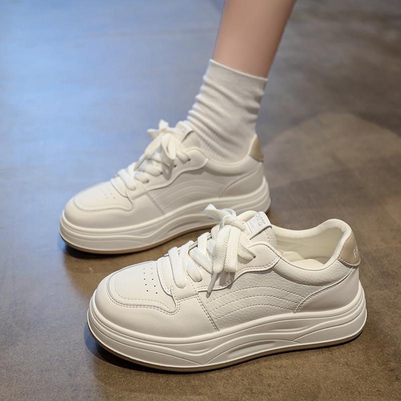 Platform white shoes women's summer 2025 new fashion lightweight breathable round head lace-up student casual board shoes