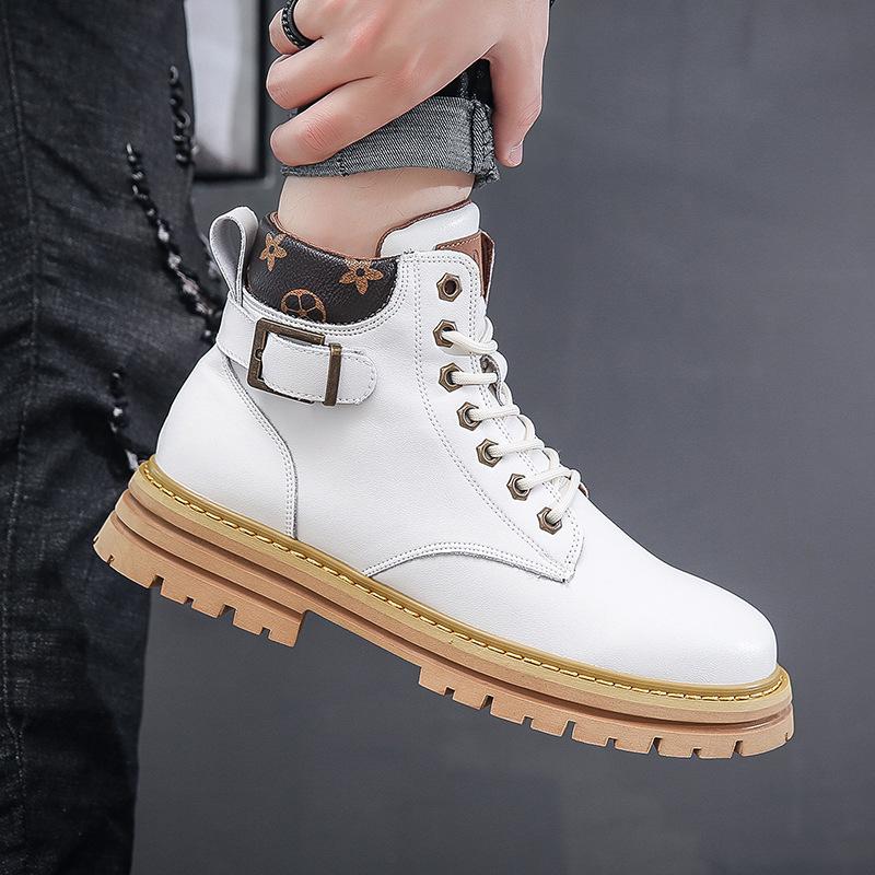 Ghete Martin albe pentru bărbați, pantofi la modă din piele de vacă, cizme de deșert pentru exterior, lovitură nu putredă, ajutor mediu, pantofi pentru bărbați Wenzhou