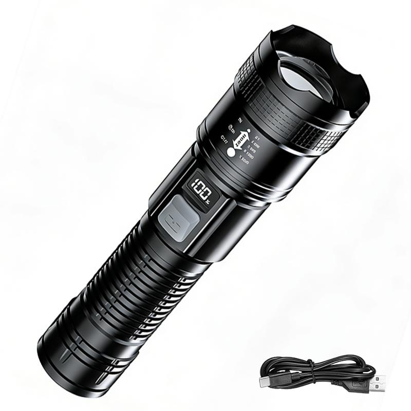 High Strong Power Led Flashlights 2000LM Tactical Torch with Display Light USB Charging Camping Fishing Emergency Zoom Lantern
