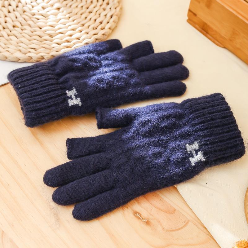 

Мужские зимние шерстяные перчатки для сенсорных экранов - корейский стиль, пять пальцев, плотный бархат, черный цвет. two fingers темно-синий