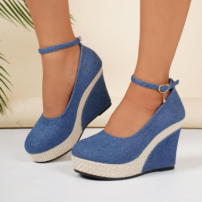 2026 Spring and Autumn New Wedge Shoes Women's High Heeled Single Shoes Lace-up Shoes