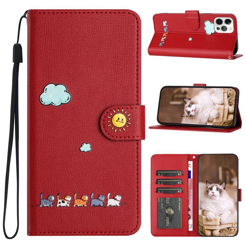 Suitable for Apple 16 Pro Max Phone Case, iPhone 15 Leather Case, Cartoon Painted Case, Flip Cover with Card Slot, 14 Protective Case