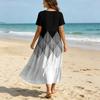 Women's Casual Loose Fit Bohemian Style Gradient Print Short Sleeve V Neck Midi Dress with Elastic Waist and Flowing Skirt for Everyday Wear