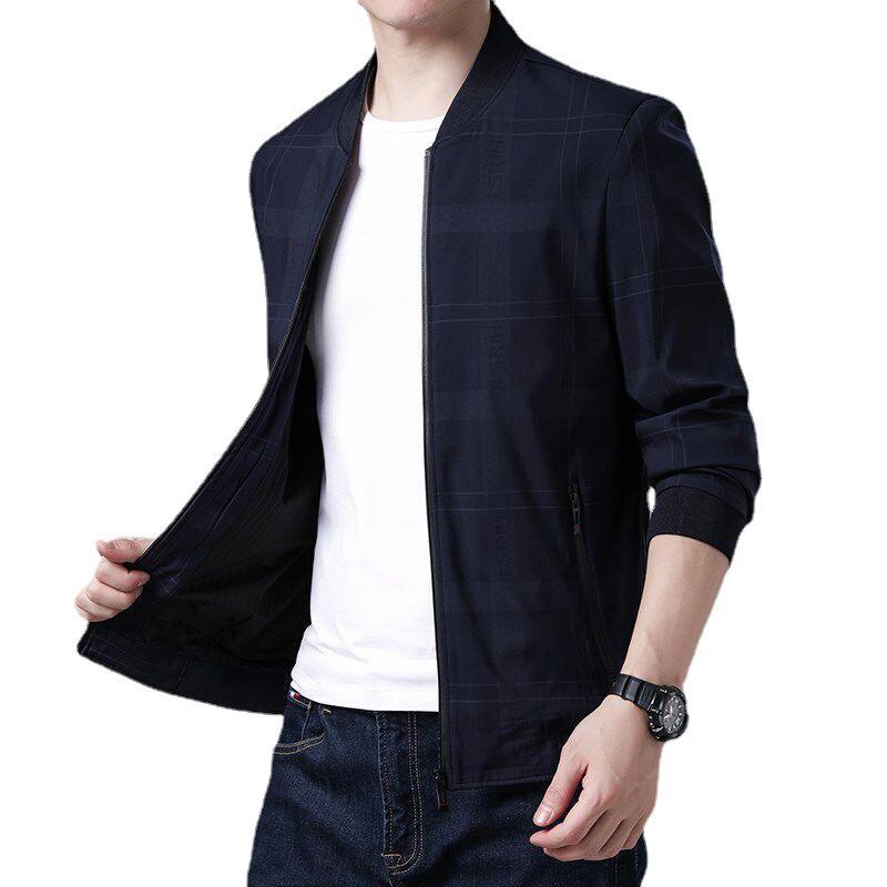 Men's Single Layer Zipper Jacket Baseball Jacket Business Casual Jacket Slim Windproof Jacket