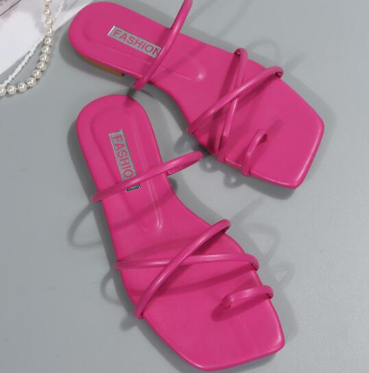 

Летние сандалии женские на открытом воздухе новые женские тапочки на плоской подошве шлепанцы простые шлепанцы P712 42 ярко-розовый