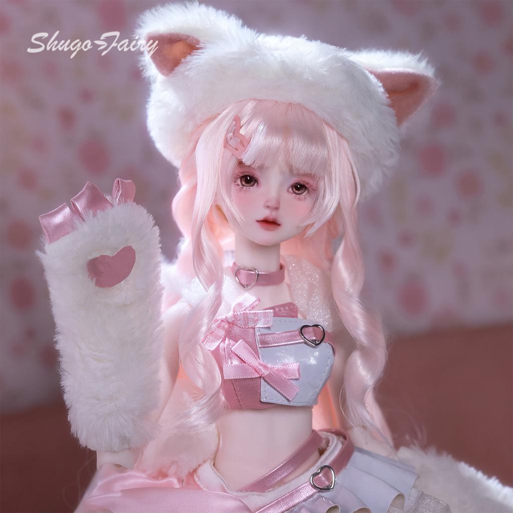 Fuka 1/4 Ball Jointed Doll Sweet Pink Kitten Shuga Fairy Full Set Handmade Collectible Resin Figure Art Photography
