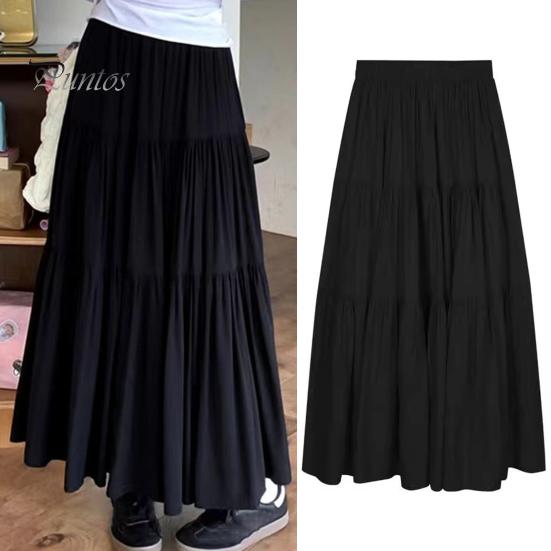 

Женская макси-юбка Эластичная однотонная юбка с высокой талией и плиссированным дизайном Однотонная длинная юбка трапециевидной формы с рюшами Многослойная юбка по подолу M розовый