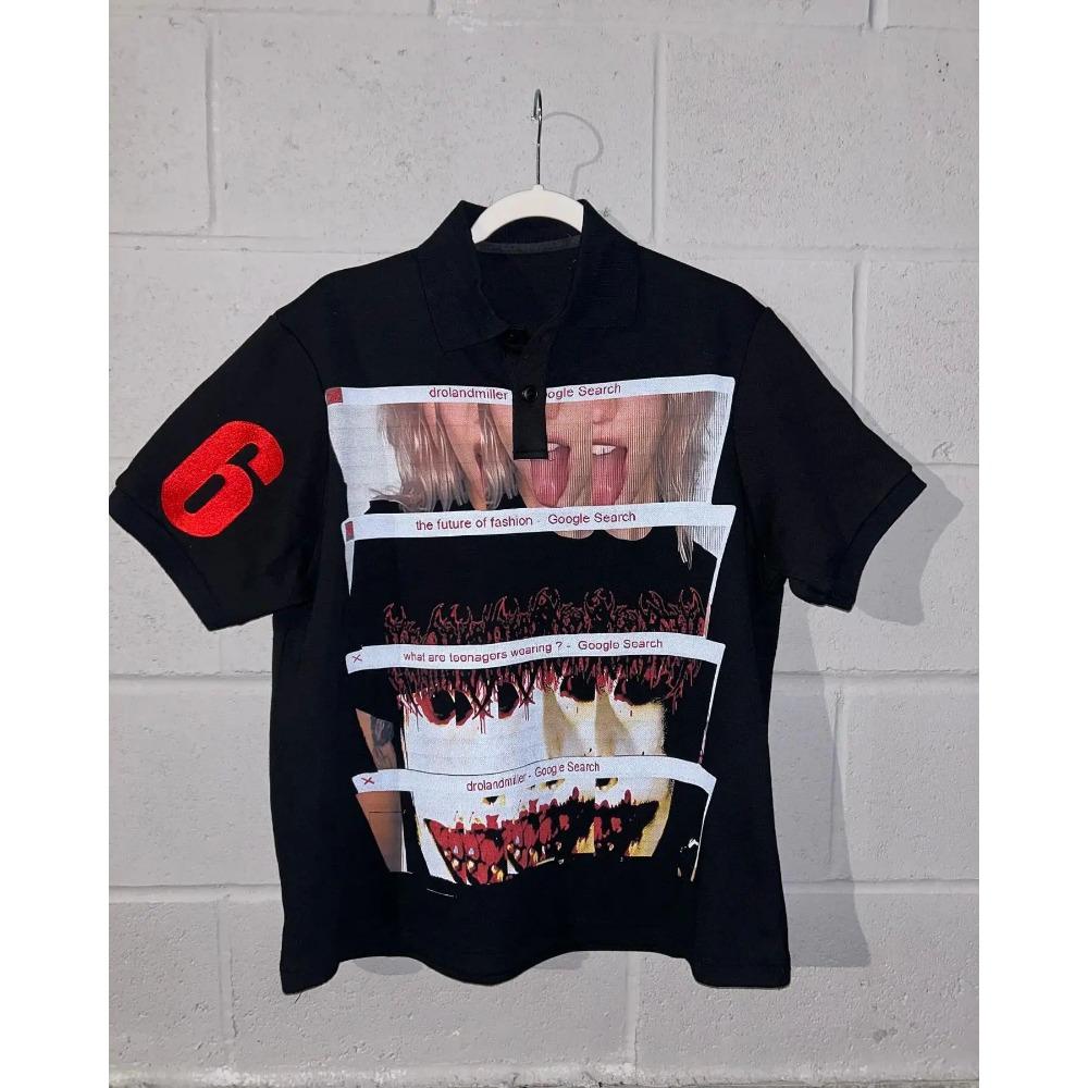 

Y2K панк-готический стиль мода личность уникальный дизайн рубашка поло уличный хип-хоп Харадзюку мужчины с короткими рукавами граффити летнее платье XXL