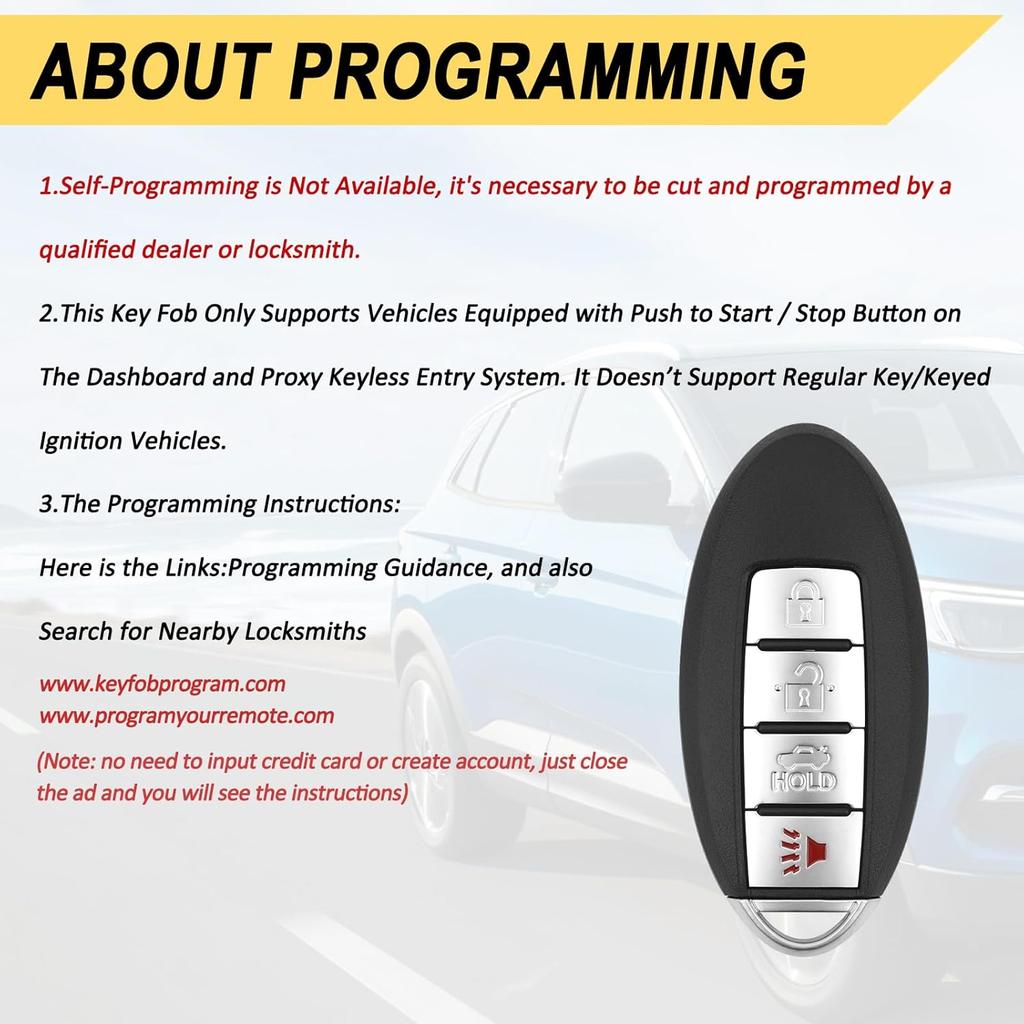 Key Fob Replacement for 2007-2012 Nissan Altima/ 09-14 Maxima & Murano/ 09-12 Infiniti FX35/ 08-13 G37/ 09-13 FX50/ 14-16 Q60 QX70/ 11-12 G25/ 07-08